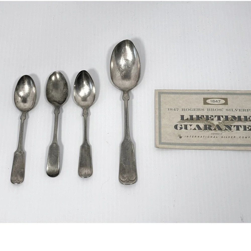 1847 Rogers Bros Silverplate Flatware 18pc Fiddle Pattern Forks Spoons Knives